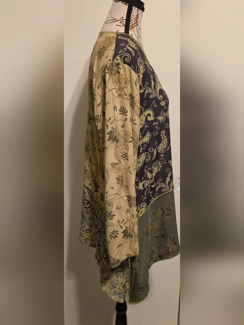 Nothing Matches Mixed Media Sz 1 Large Vintage 90's Blouse Art To Wear Lagenlook